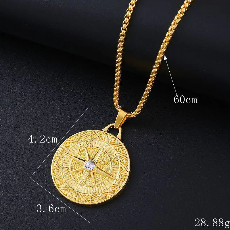 Gold geometric pendant necklace with inlaid zircon stones for women