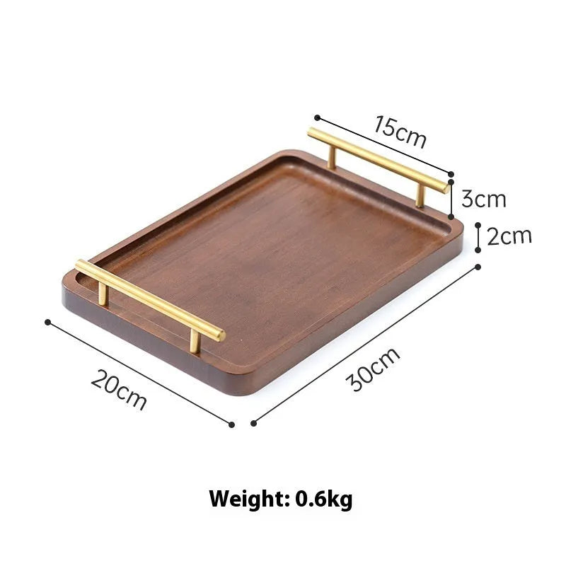 Brown bamboo square catering tray with handle for restaurant serving