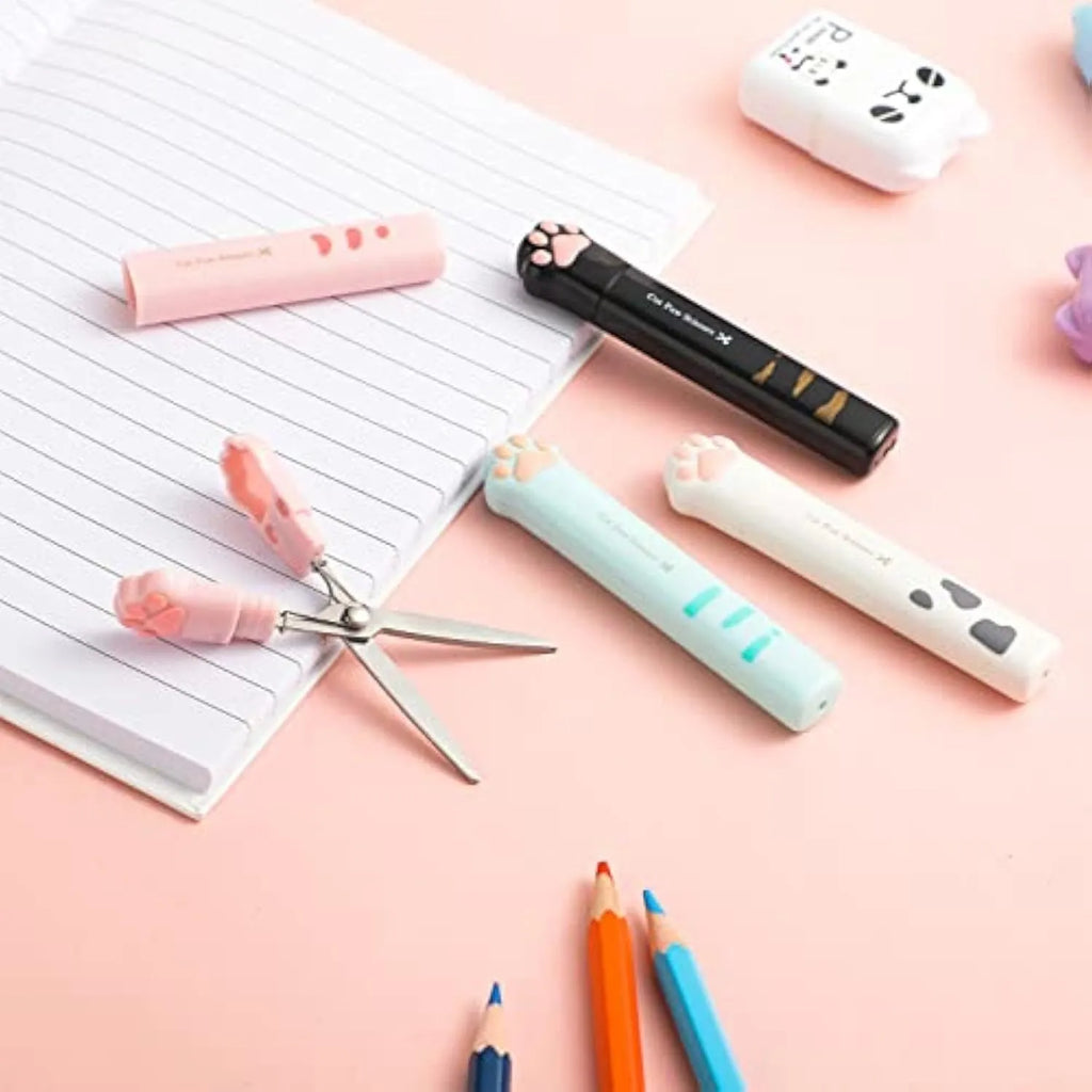 Cat paw mini folding scissors with stainless steel blades in four colour options