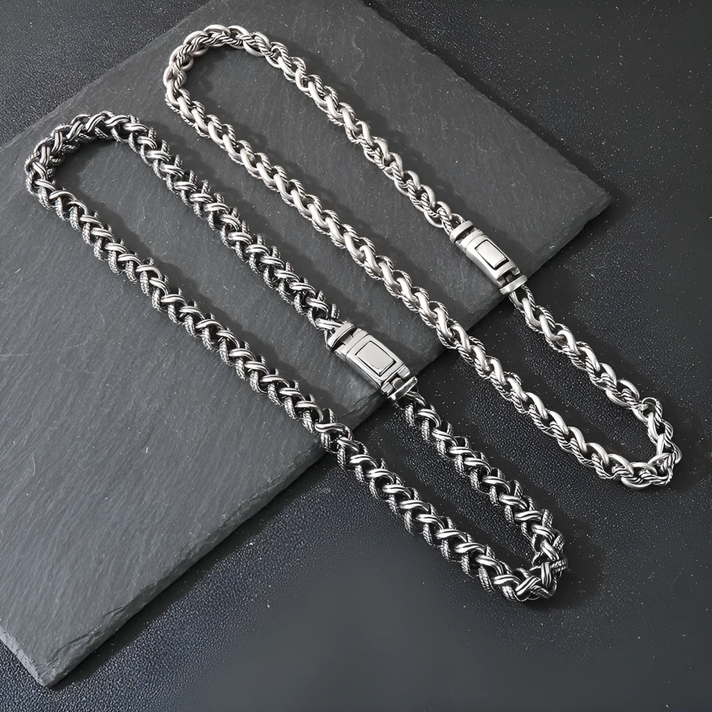 Men's titanium steel keel chain necklace with large hemp flowers design in antique silver finish
