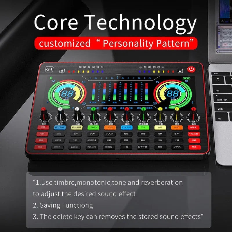 G4 professional USB sound card and capacitor microphone set with colour LCD display and remote control.