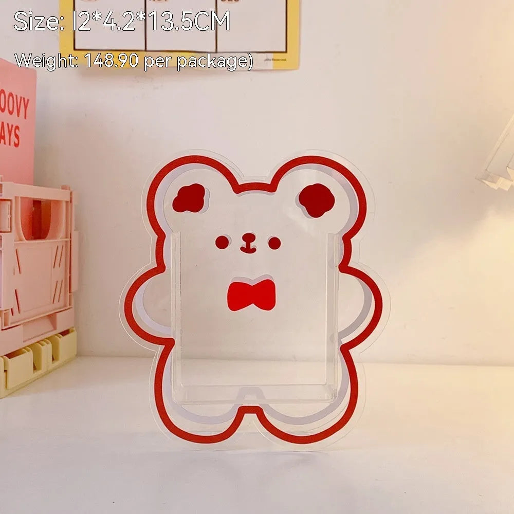 Clear square acrylic desk storage box with a choice of creative designs like strawberry rabbit and bow tie frog.