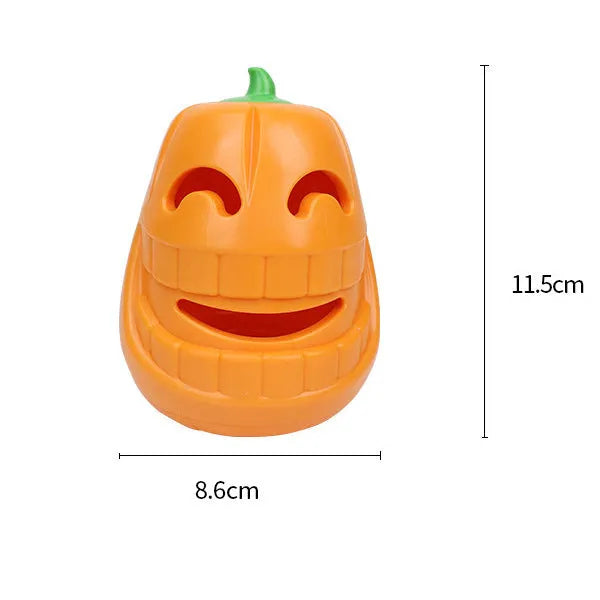 Orange Halloween pumpkin shaped dog chew toy with treat-dispensing funnel opening