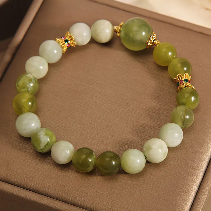 Original design Mori style women's bracelet crafted from green Xiuyan jade