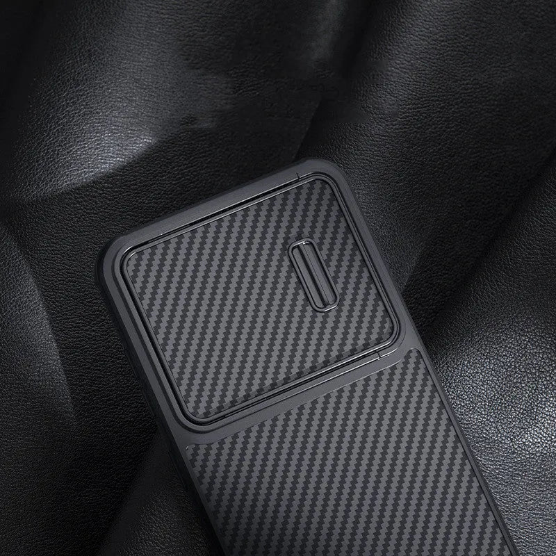 Black Samsung S23 Ultra mobile phone case with lens cover protection