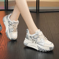 Women's leather casual shoes with thick wedge soles and front lace-up in multiple colour options.