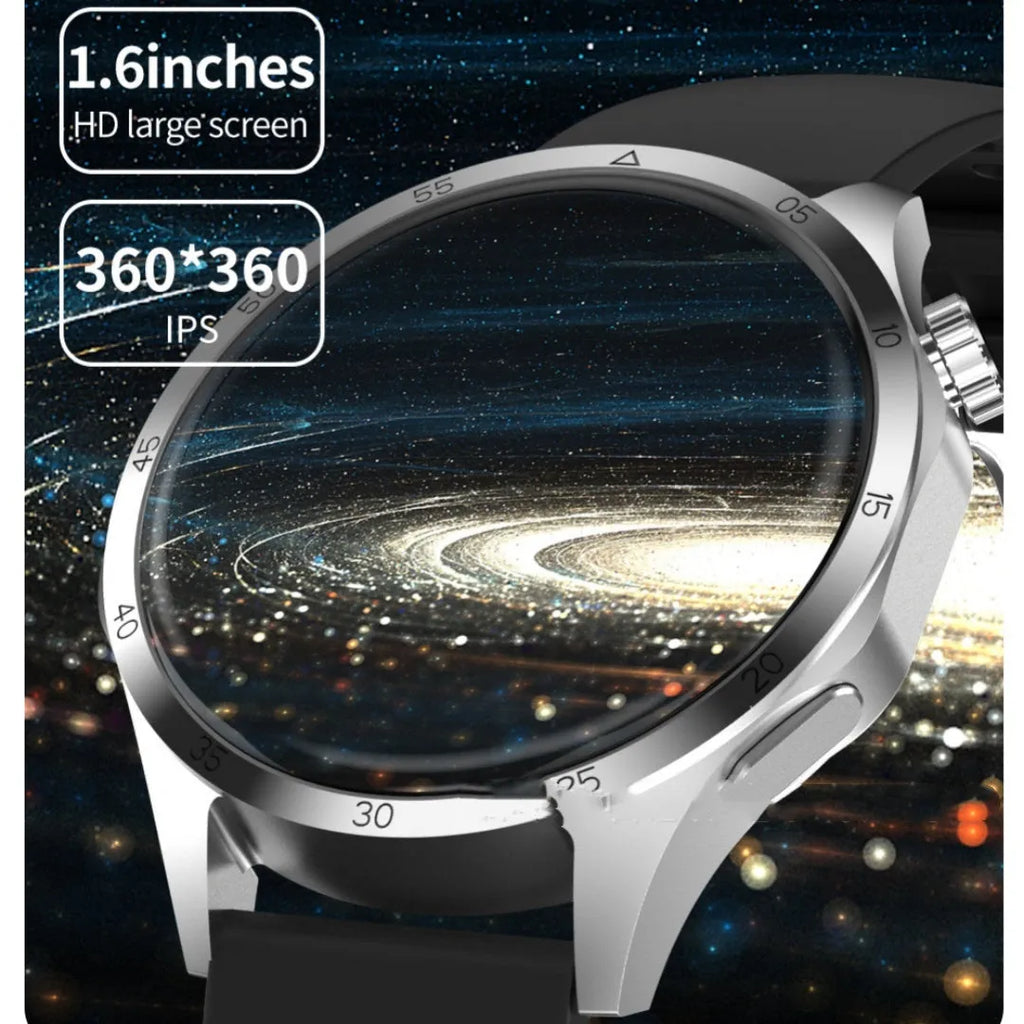 Black smartwatch with Bluetooth calling on a silicone strap, showing a TFT display with health metrics.