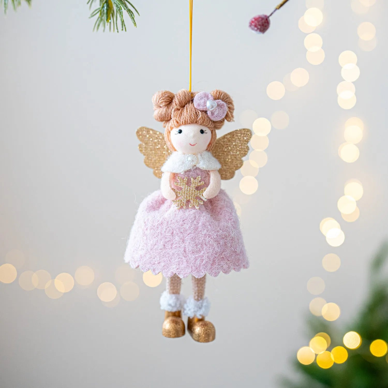 Christmas angel wings plush pendant decorative hanging ornament in pink or white colour with cloth material