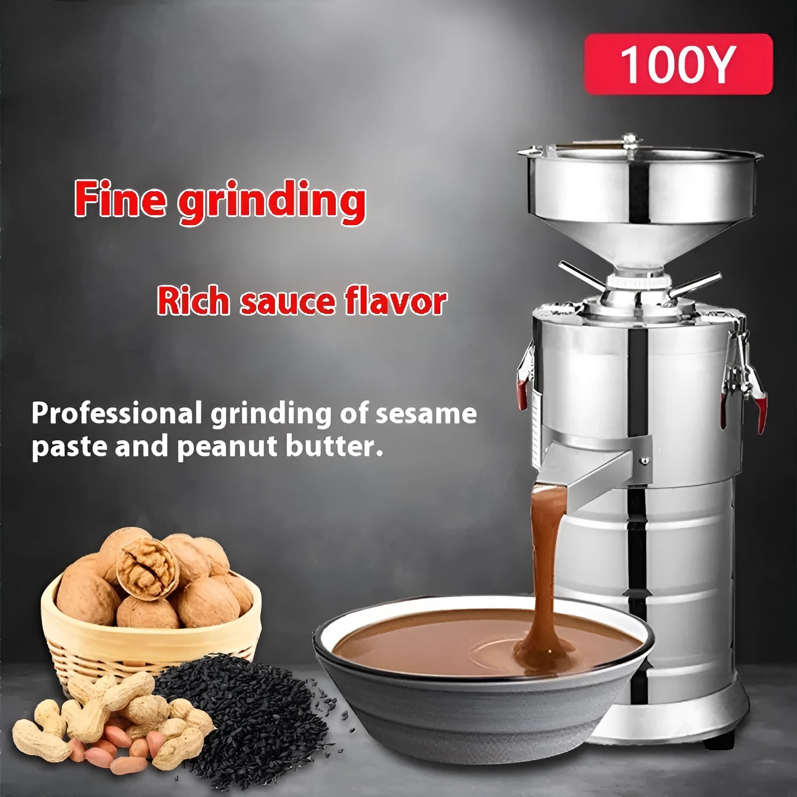 ZX-100Y electric sesame grinding machine with stainless steel construction on kitchen counter
