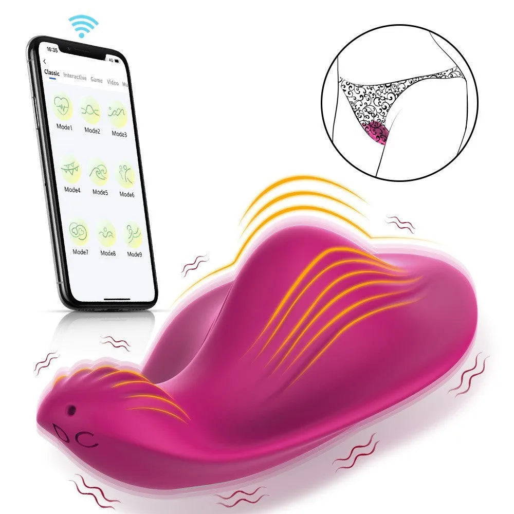 Rose red silicone butterfly-shaped female massager with APP remote control