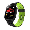 F16 smart watch with ECG monitor on wrist, showing black green silicone band and 43mm IPS display.