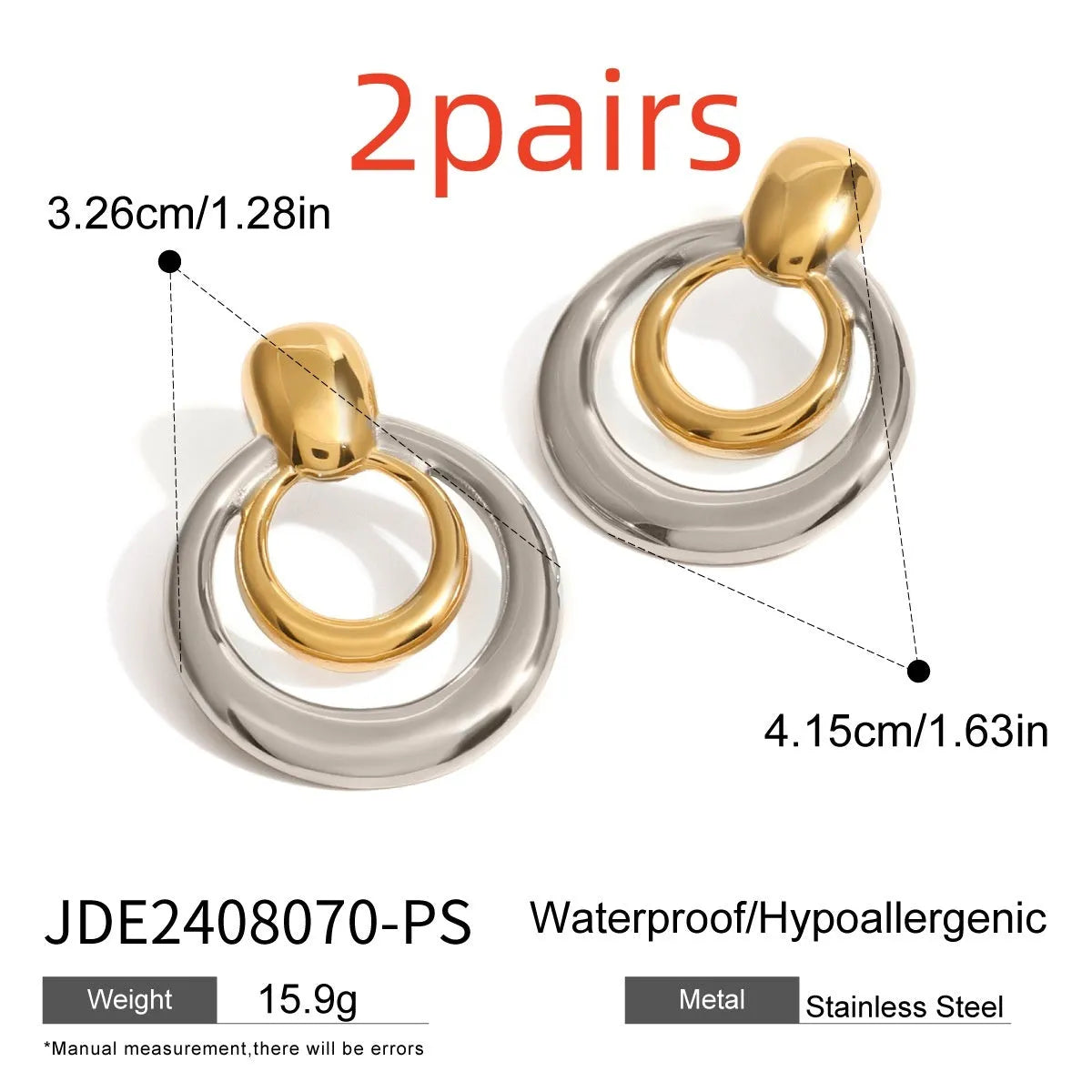 Golden round double layer hollow stud earrings with geometric design
