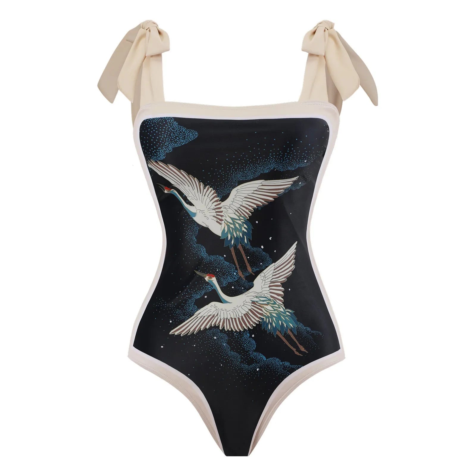 Women's retro one-piece swimsuit with chiffon skirt in floral pattern
