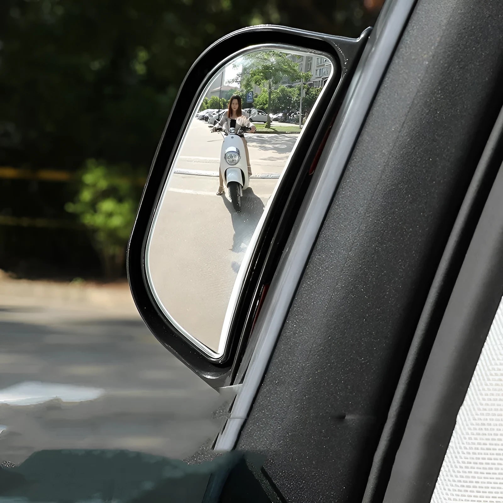 Two-row wide angle car rear view mirror in black and white with universal fit for outside mirror replacement