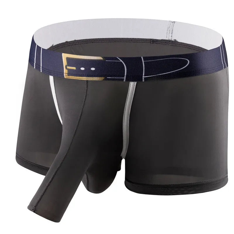 Men's solid colour ice silk boxer shorts showing mid-waist design available in multiple colours