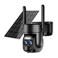 Solar panel security camera with 8x zoom lens for outdoor home monitoring