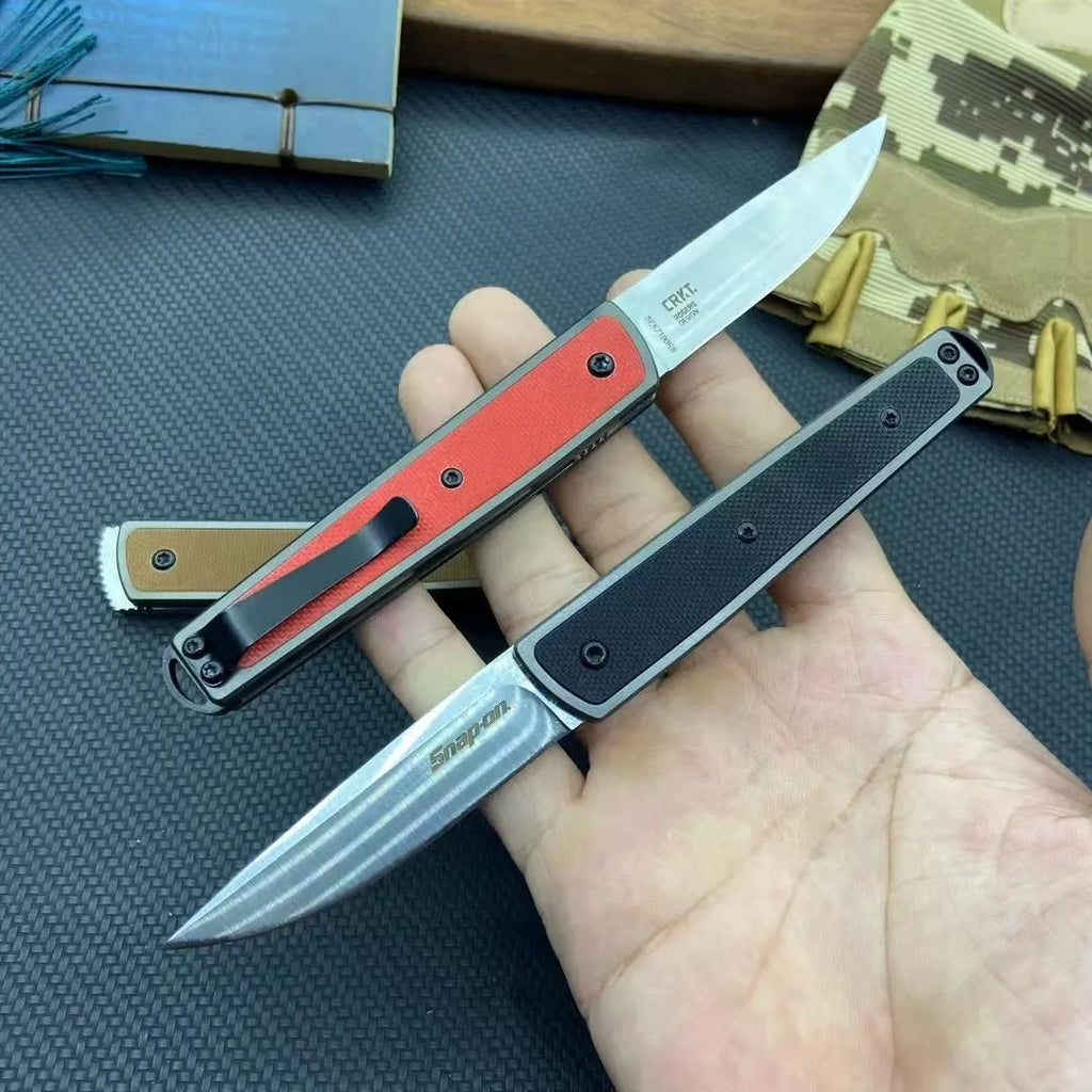 Folding fruit knife with stainless steel blade in black, coffee, or red colour measuring 17cm total length