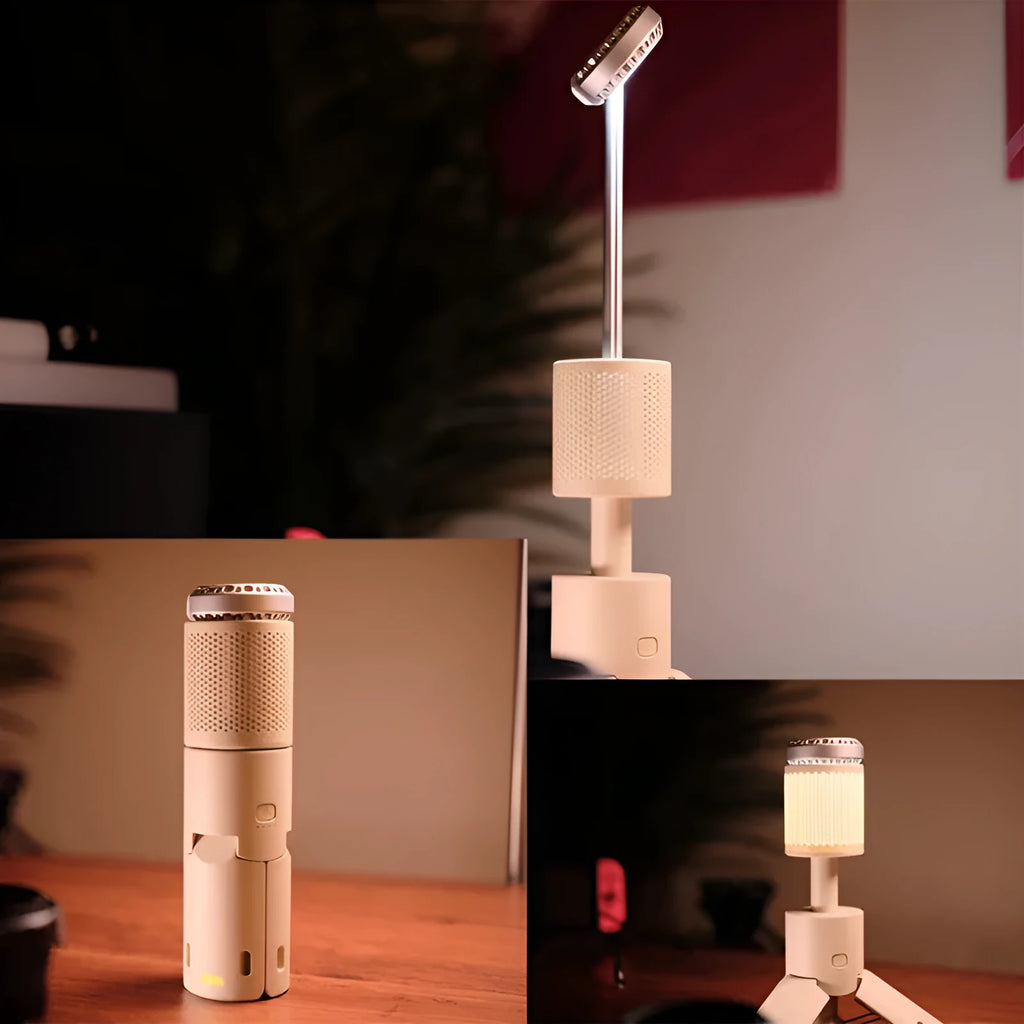 Portable LED camping lantern in creamy white or dark grey colour with button switch