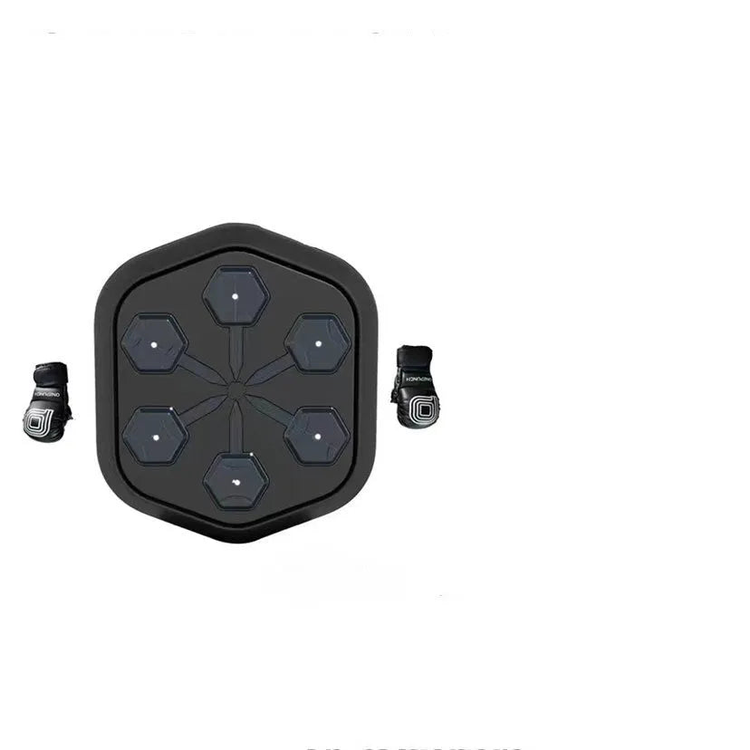 Black smart music boxing machine with Bluetooth connection and boxing gloves