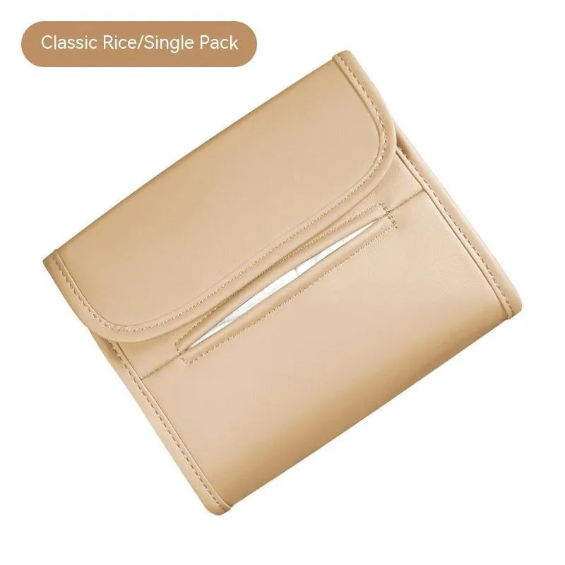 Leather car tissue box with elastic band button for sun visor or chair back mounting