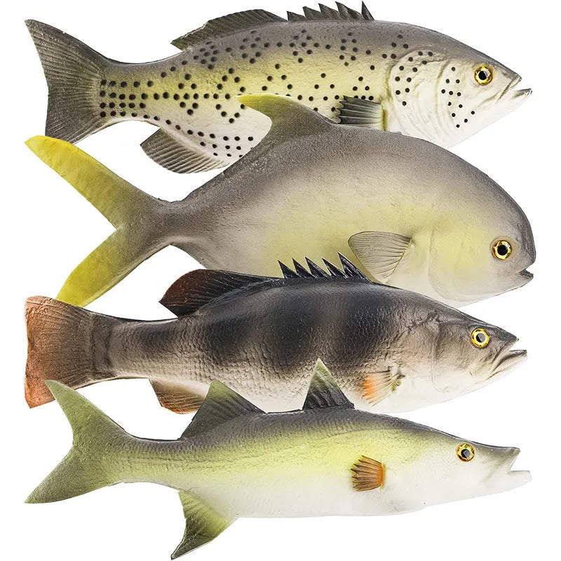 PU simulated fish ornaments set showing yellow-fin tuna, yellow fin tuna and small tuna aquarium decor models