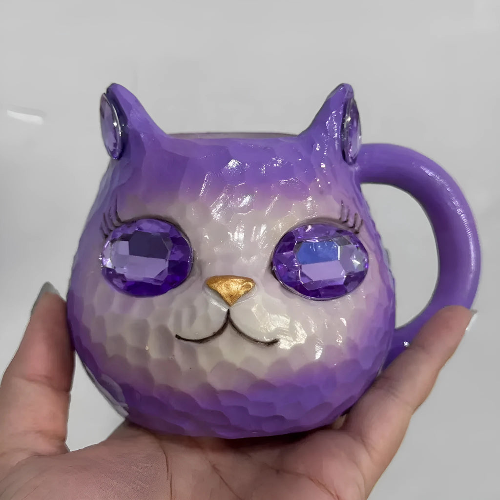 American style cat-shaped resin drinking cup in blue, green, pink, and purple colour options.