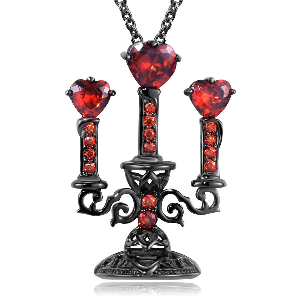 Women's retro gothic hollow candlestick pendant necklace with zinc alloy cross chain