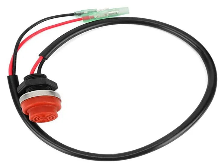 YAMAHA branded plastic emergency stop kill switch with coiled safety lanyard for outboard motors.
