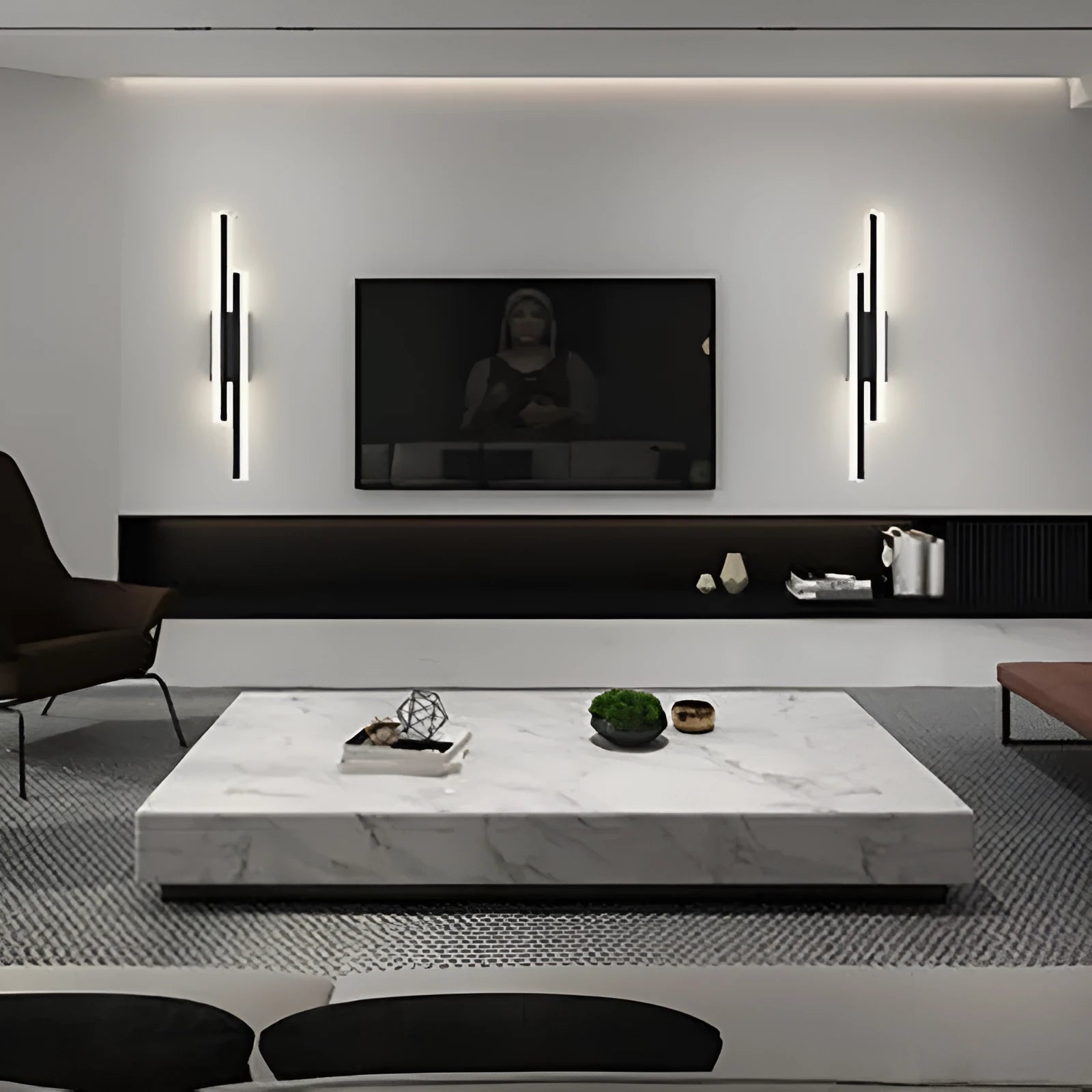 Scandinavian minimalist LED wall light with acrylic shade on black or gold arm.