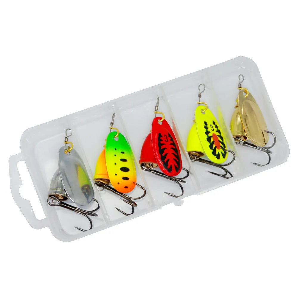 Composite fishing lure with rotating sequins and copper bell in multiple colour options