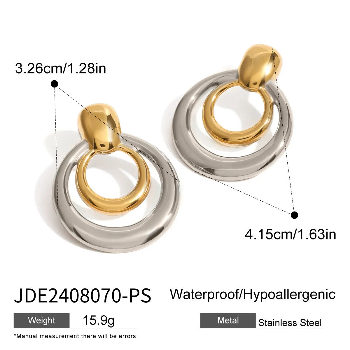 Golden round double layer hollow stud earrings with geometric design