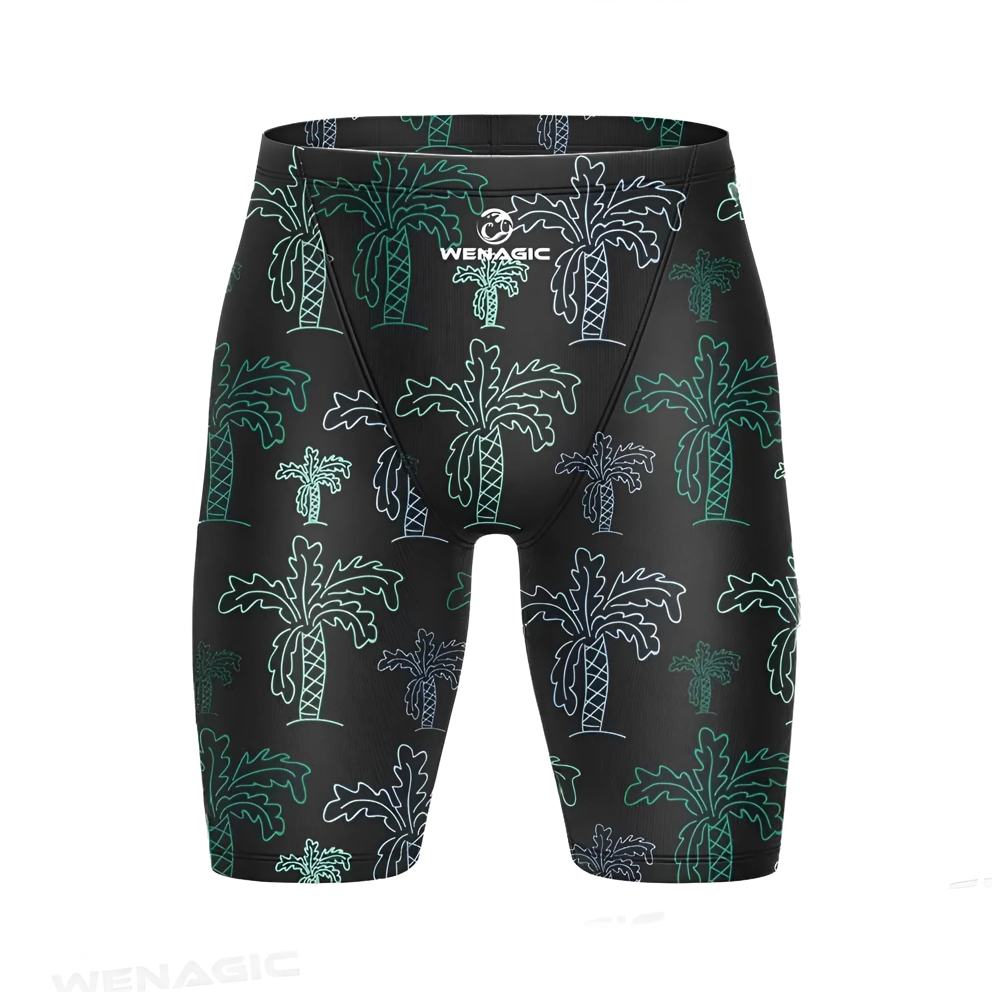 Men's solid colour Lycra blend briefs-style swimming trunks laid flat, showing size range from XS to 5XL.