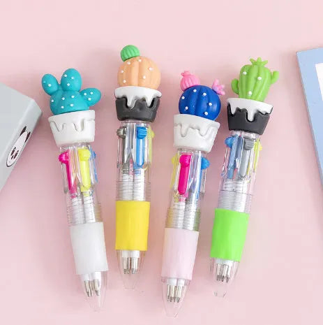 Cartoon theme four-colour press ballpoint pen with silicone grip and 0.7mm tip