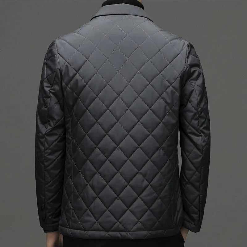 Men's black winter down jacket cardigan with side seam pockets, regular fit