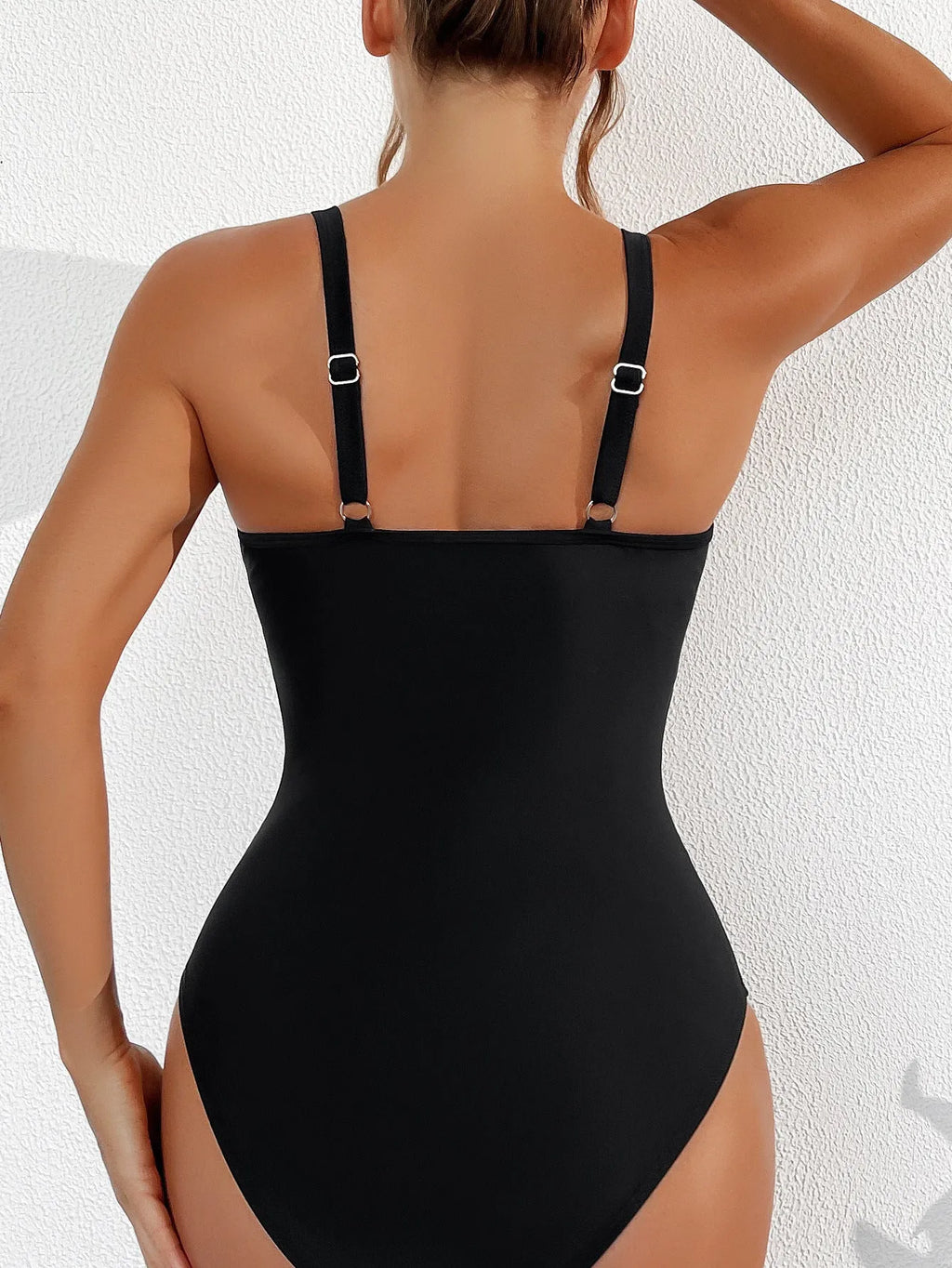 Black mesh halter one-piece swimsuit for women with briefs style