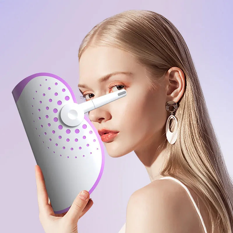 White and purple photon IPL beauty mask device with plug-in cable for home facial light treatments.