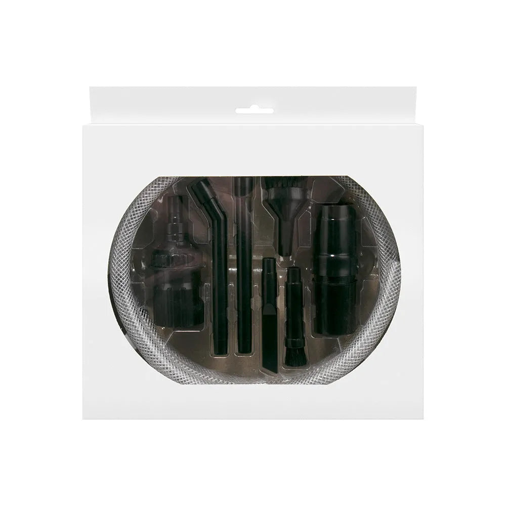 Eight small suction heads for vacuum cleaner arranged in set with bagged or boxed packaging options
