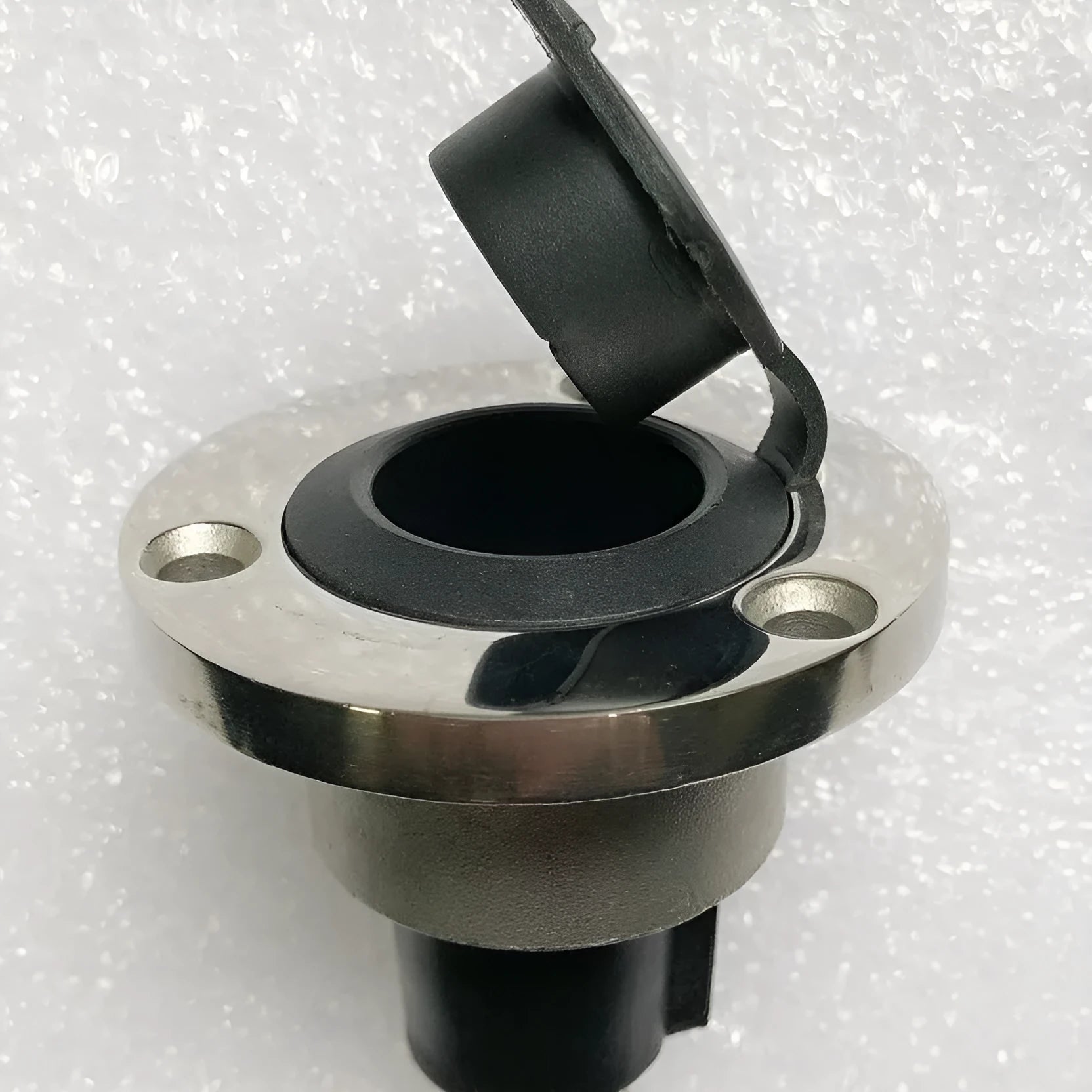 Yacht anchor light socket with stainless steel pole and white ABS housing, showing bottom wiring connections