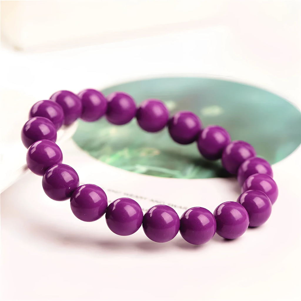 Jiuya purple crystal mica bracelet with polished beads in three diameter options