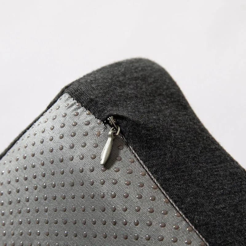 Dark grey memory foam office chair cushion measuring 36x40cm on a desk chair.