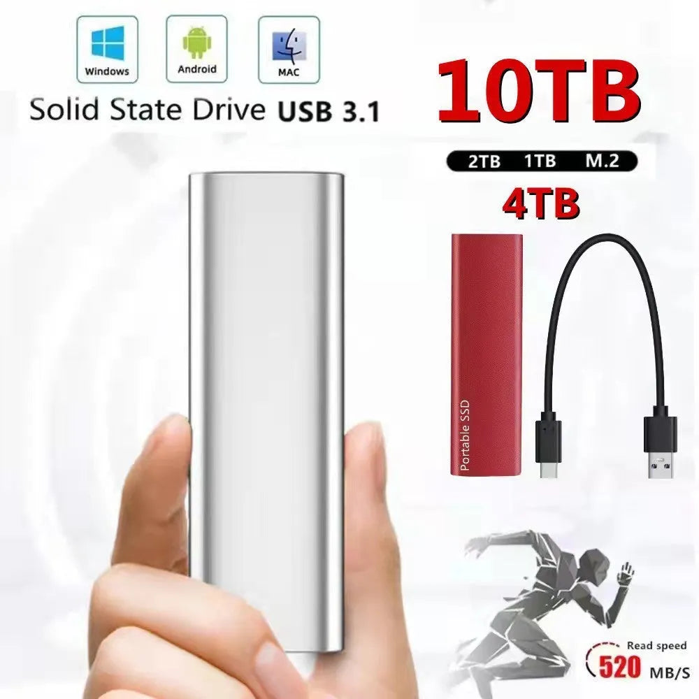Portable mobile SSD hard drive with metal casing and ultra-thin design in red colour