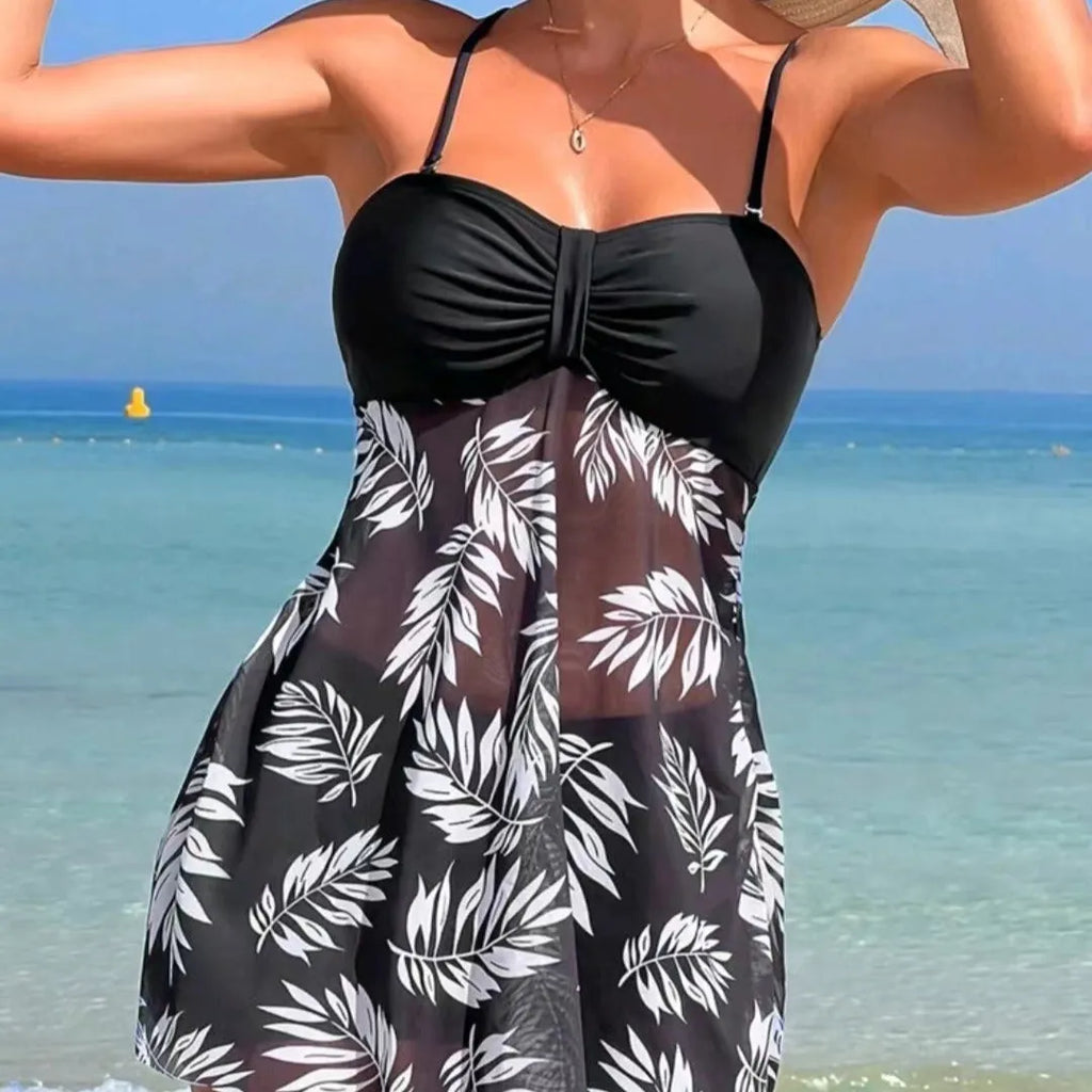 Women's high waist swimsuit split boxers in black, blue, and peacock green with mesh lining.