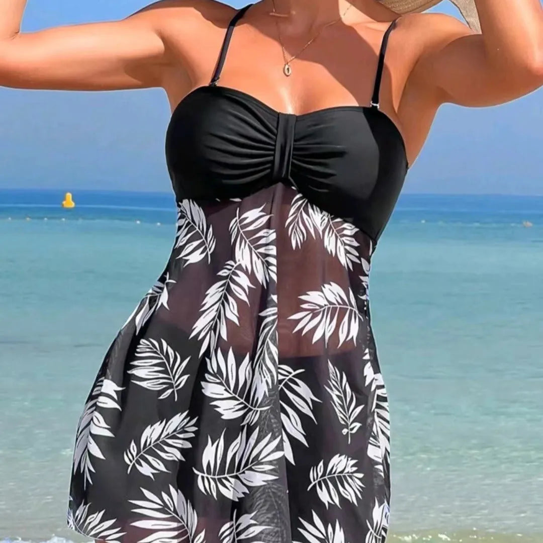 Women's high waist swimsuit split boxers in black, blue, and peacock green with mesh lining.