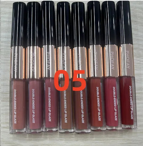 C-L021 double-head non-stick cup lip gloss with two applicator tips in eight colour options