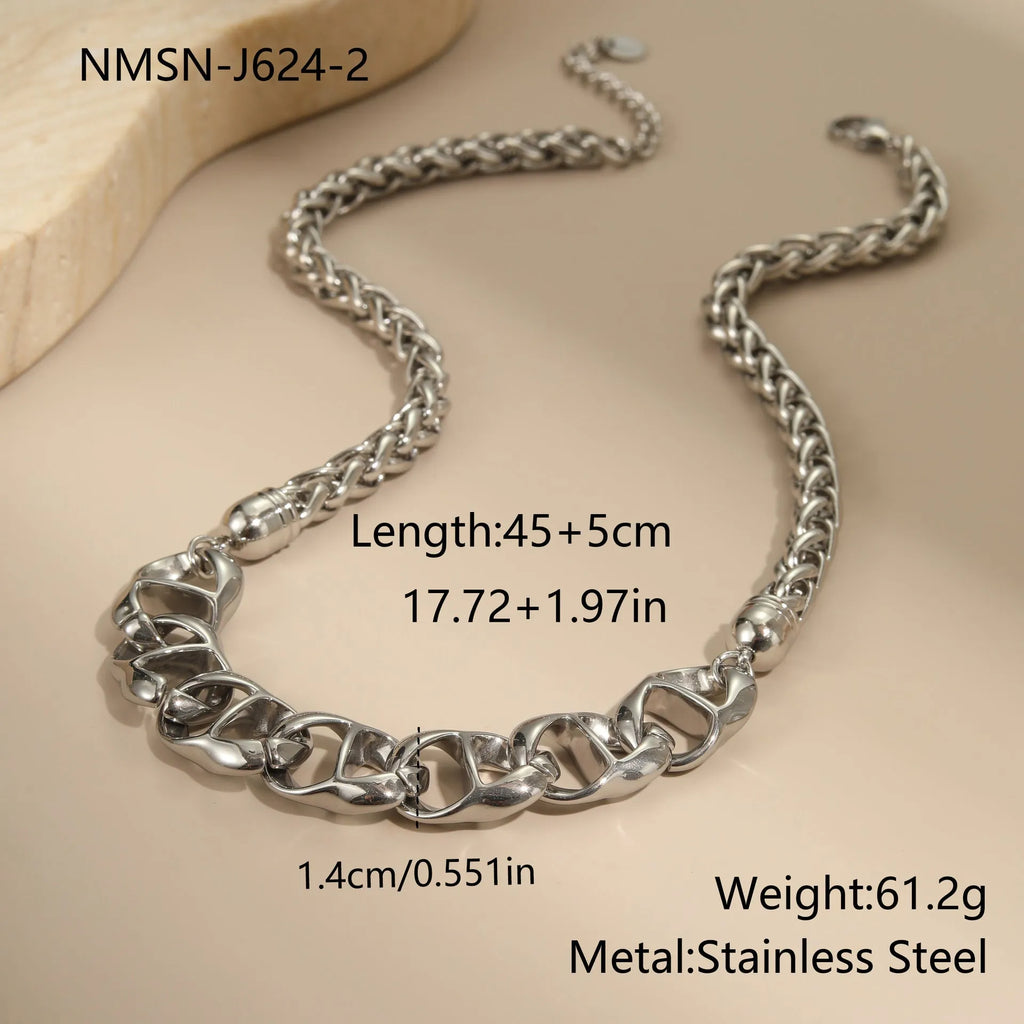 Stainless steel necklace with geometric pendant in gold plated or steel colour options
