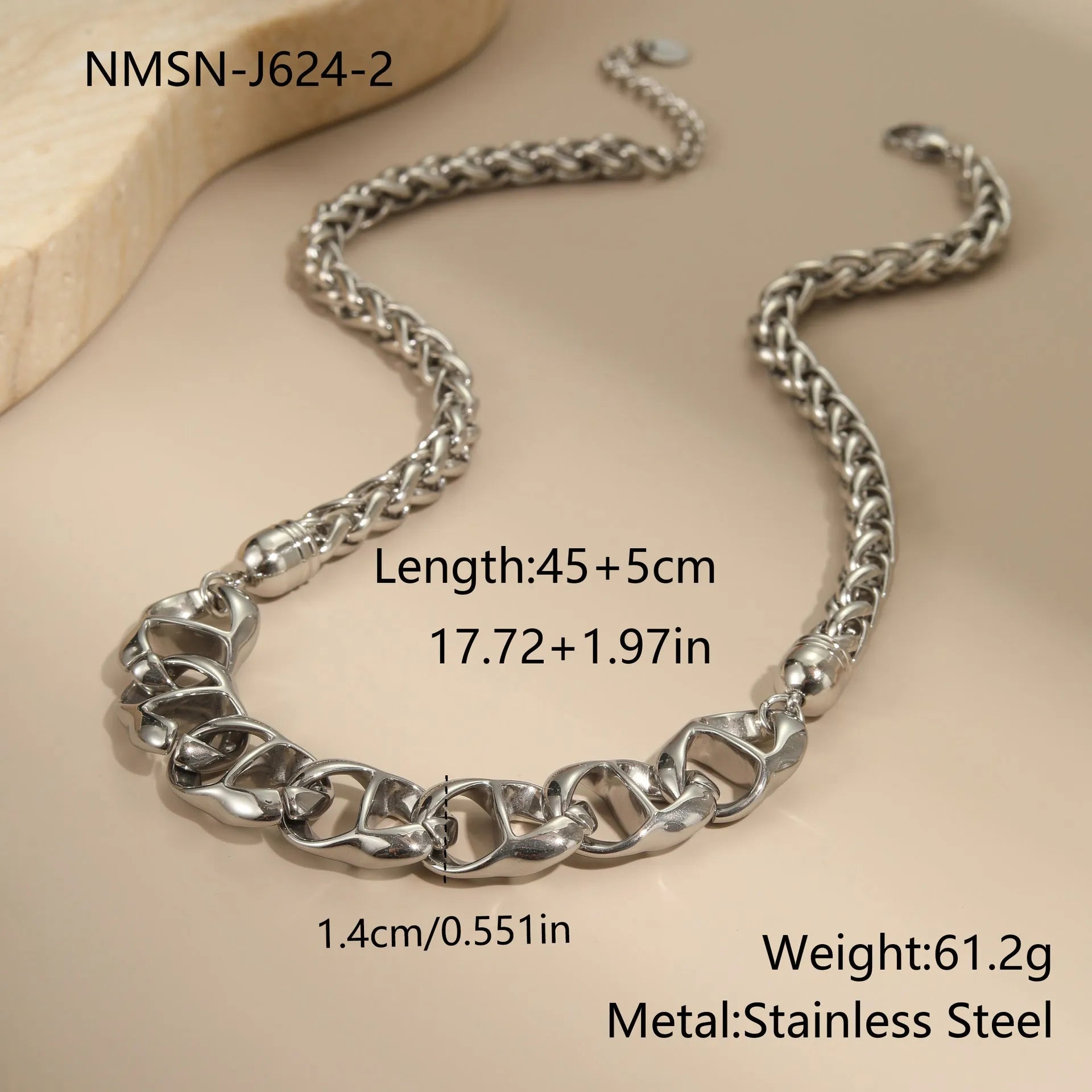 Stainless steel necklace with geometric pendant in gold plated or steel colour options