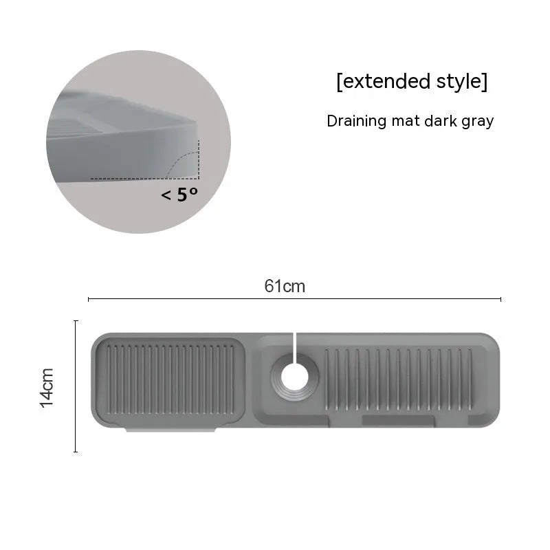 Silicone sink splash guard pad in beige colour showing sloped design with two drain channels.