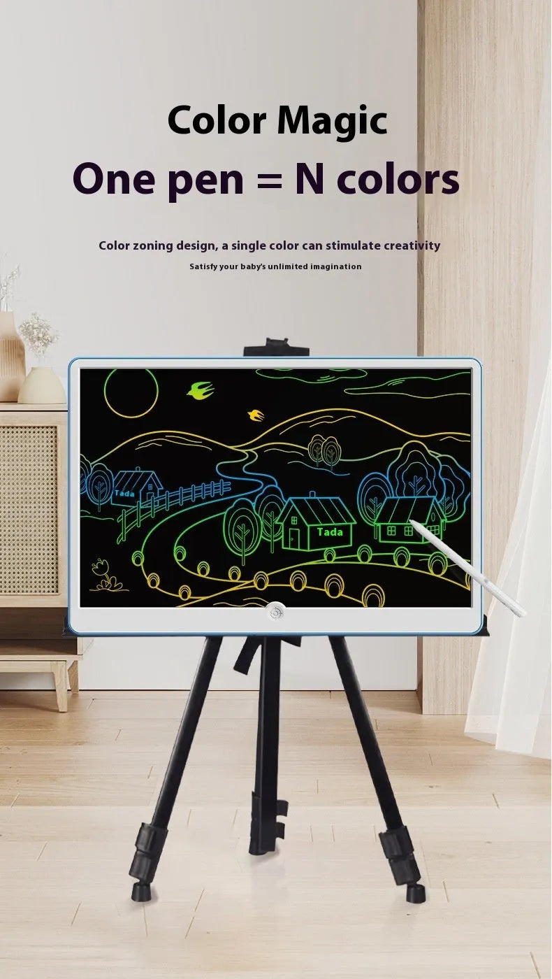 19-inch rechargeable LCD drawing board for children in blue and white colour scheme with stylus.