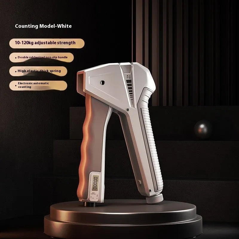 Adjustable hand gripper fitness equipment with mechanical counter on handle.