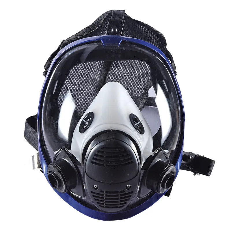 Blue edge spherical full face gas mask with trapezoidal canister for KN95 protection